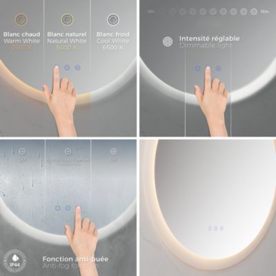 Miroir LED rond salle de bain RADIUS 60 cm, anti-buée + éclairage et intensité réglables - Saniverre