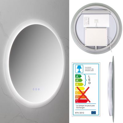 Miroir LED rond salle de bain RADIUS 60 cm, anti-buée + éclairage et intensité réglables - Saniverre