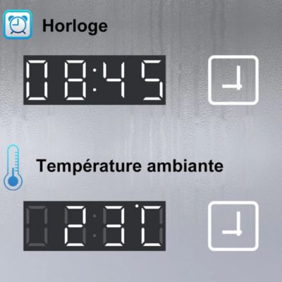 Miroir LED Salle de bain 120x70cm avec horloge digitale et hauts parleurs Bluetooth SANILAND