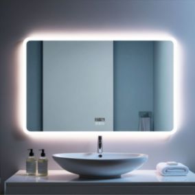 Miroir LED Salle de bain 140x80cm avec horloge digitale et hauts parleurs Bluetooth SANILAND