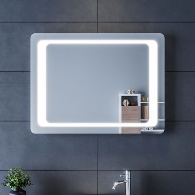 Miroir LED Salle de Bain 80x60cm Miroir Lumineux Salle de Bain avec Eclairage Intégré Anti-buée, Intrrupteur Infrarouge SIRHONA