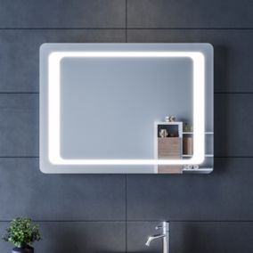 Miroir LED Salle de Bain 80x60cm Miroir Lumineux Salle de Bain avec Eclairage Intégré Anti-buée, Intrrupteur Infrarouge SIRHONA