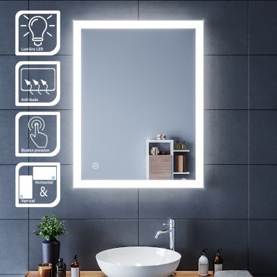 Miroir LED Salle de Bain 90x70cm SIRHONA Miroir Lumineux Salle de Bain avec Eclairage Intégré Anti-buée, Commande par Effleurement