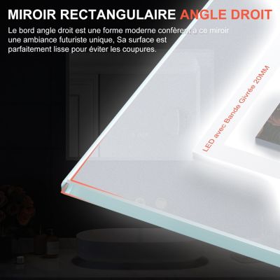 Miroir LED Salle de Bain avec éclairage,SIRHONA Miroir Lumineux Salle de Bain Anti-buée,80x60cm