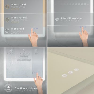 Miroir LED salle de bain MELLOW 50 x 70 cm réversible, anti-buée +  éclairage et intensité réglables - Saniverre