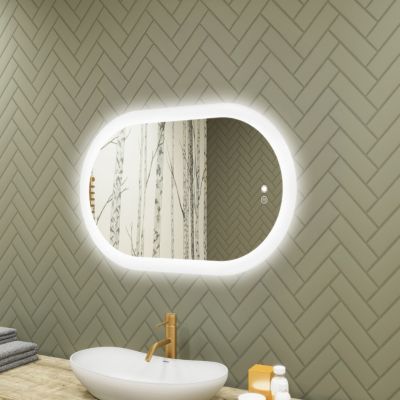 Miroir LED salle de bain ovale 80 x 50 cm ARTFORMA - sans cadre Dual LED réglable anti-buée tactile