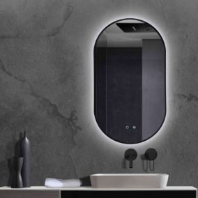Miroir LED Salle de Bain TOKYO - 50x90cm - Noir Mat - Led Frontal Temp Variable - Tactiles On/Off & Anti-Buée - LEDIMEX