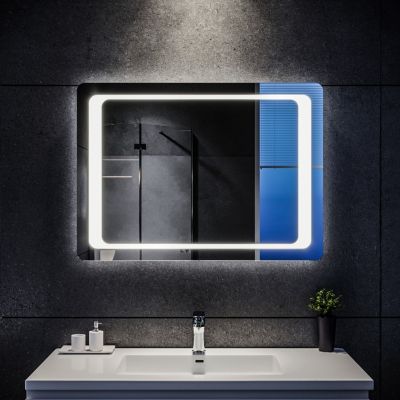 Miroir LED Salle de Bains SIRHONA 90x60cm  Miroir Muraux AVCE Anti-buée Fonction Cosmétiques Mural Lumière Illumination