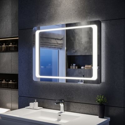 Miroir LED Salle de Bains SIRHONA 90x60cm  Miroir Muraux AVCE Anti-buée Fonction Cosmétiques Mural Lumière Illumination