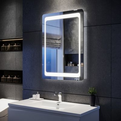 Miroir LED Salle de Bains SIRHONA 90x60cm  Miroir Muraux AVCE Anti-buée Fonction Cosmétiques Mural Lumière Illumination