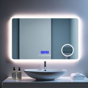 Miroir lumineux 120x70 pour salle de bain avec zone grossissante et hauts parleurs Bluetooth SANILAND