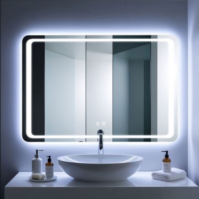 Miroir lumineux 90x65 pour salle de bain antibuée boutons tactiles lumière froide SANILAND