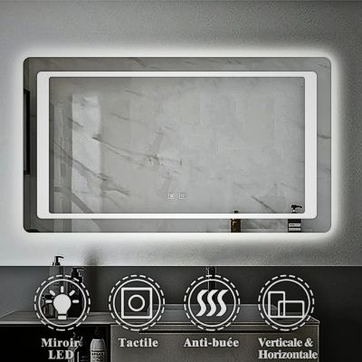 Miroir lumineux 90x65 pour salle de bain antibuée boutons tactiles lumière froide SANILAND
