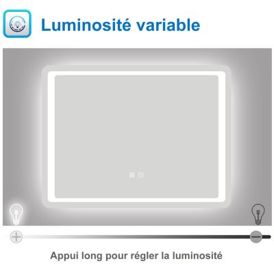 Miroir lumineux 90x65 pour salle de bain antibuée boutons tactiles lumière froide SANILAND