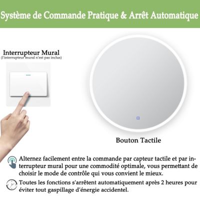 Miroir lumineux anti-buées rond 80x80 cm -  Anti-Buée , Mémoire, LED,Miroir lumineux de salle de bains Miroir lumineux
