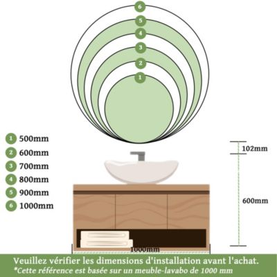 Miroir lumineux anti-buées rond 80x80 cm -  Anti-Buée , Mémoire, LED,Miroir lumineux de salle de bains Miroir lumineux