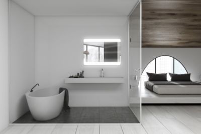Miroir lumineux éclairage LED rectangulaire Vague coloris argent l.100 x H.70 cm