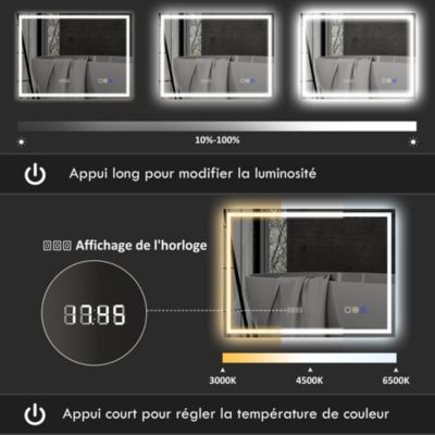 Miroir LED Intelligent Atlanta – Salle De Bain Lumineux Avec Bluetooth, Météo Et Interrupteur – Fixation Murale Moderne