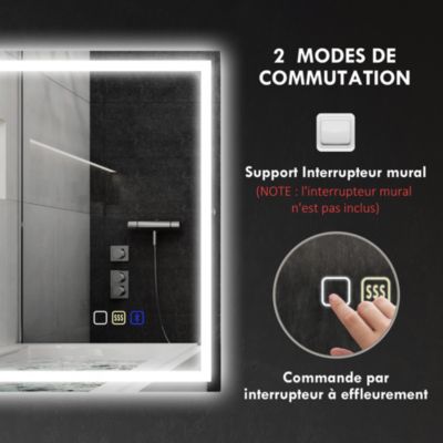 Miroir Salle De Bain Lumineux 55x75 Cm - LED 3 Couleurs Réglables + Bluetooth + Anti-Buée + Capteur De Présence - Étanche IP65