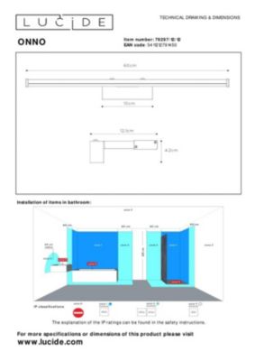 Miroir lumineux ONNO en m. plastique avec LED intégré - Chrome Dépoli - Lucide
