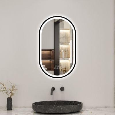 Miroir Lumineux Ovale 50x90 cm - Miroir Salle de Bain Intelligent avec Anti-Buée, Horloge et Dimmable