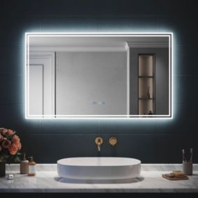 Miroir Lumineux Salle de Bain LED Eclairage Intégré Fonction Bluetooth 5.0 Horloge Anti-buée Horizontal 120x70cm Mirroir LED