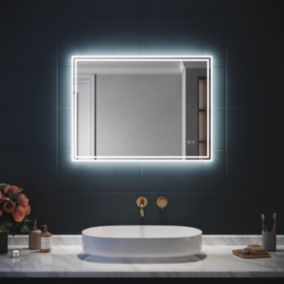 Miroir Lumineux Salle de Bain SIRHONA 80x60cm Mirroir LED Eclairage Intégré, Fonction Bluetooth 5.0 Anti-buée