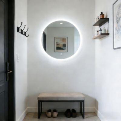 Miroir mural 80x80 cm rond - LED, Anti-Buée, Mémoire - Miroir de salle de Bain