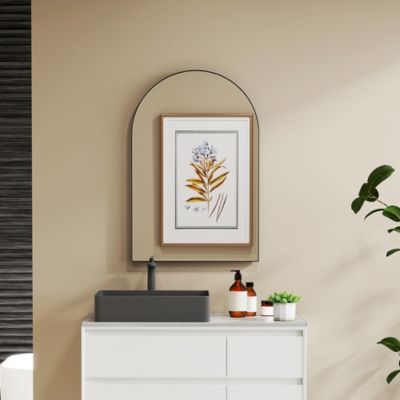 Miroir mural arqué 60 x 90 cm haute définition cadre alliage aluminium noir