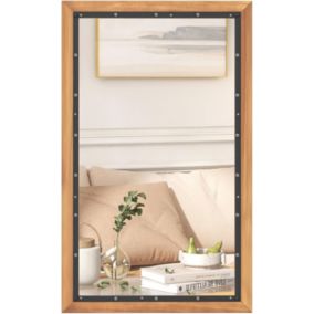 Miroir Mural avec Crochets de Suspension Miroir Rectangulaire avec Cadre en Bois Miroir Décoratif Rustique 90 x 55 cm