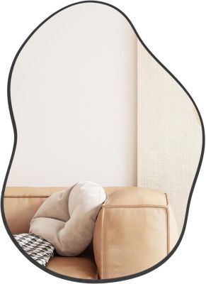 Miroir Mural Décoratif, avec Réflexion HD Claire, Cadre en Bois 2 Méthodes de Suspension pour Entrée,Salon(Or,78 x 56,5cm) (Noir)