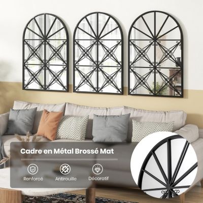Miroir Mural Décoratif, Miroir Nuageux, avec Cadre en Bois, Miroir Acrylique Adhésif, Miroir Stickers, pour Decoration Murale dans pour Salon, Chambre, Salle de Bain, Chambre d'Enfant