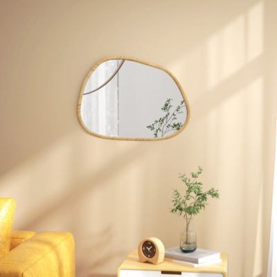 Miroir mural décoratif forme organique dim. 70L x 50H cm cadre bois de pin verni