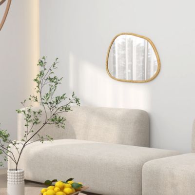 Miroir mural décoratif forme organique dim. 70L x 50H cm cadre bois de pin verni