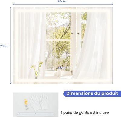 Miroir Mural LED Salle De Bain 60x45 Cm - Éclairage 3 Couleurs Intensité Variable, Anti-Buée, Interrupteur Tactile