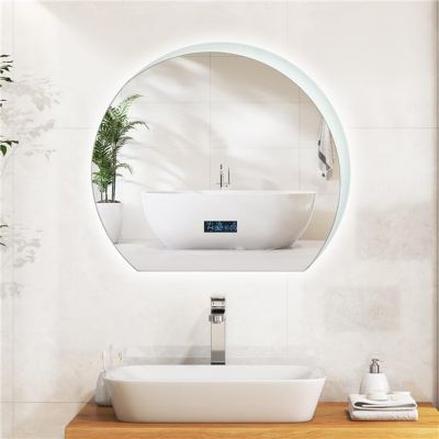 Miroir Mural Demi-Lune pour Salle de Bain Cadre en Aluminium Miroir de Maquillage avec Verre Anti Éclats HD pour Salle de Bain