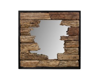 Miroir mural encadré - teck - Naturel - 80x5x80 cm