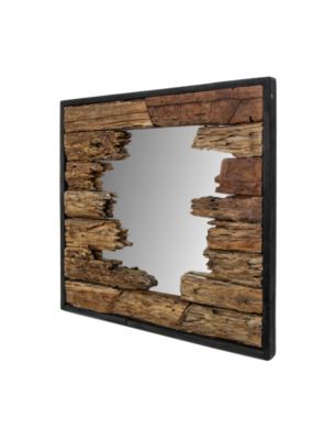 Miroir mural encadré - teck - Naturel - 80x5x80 cm