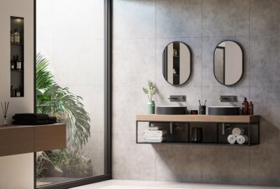 Miroir mural oval design de salle de bain avec cadre en aluminium noir - 8144B - 40x60cm