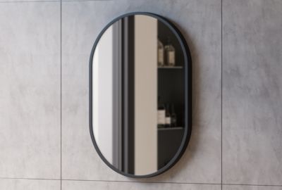 Miroir mural oval design salle de bain avec cadre en aluminium noir, 8144B, 40x60cm