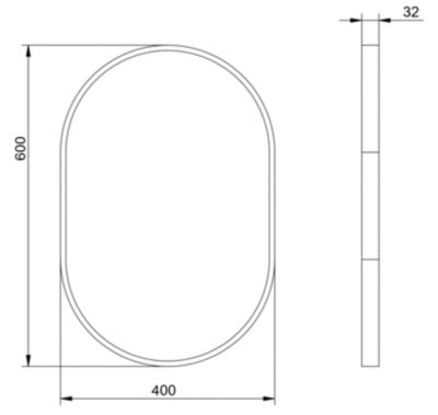 Miroir mural oval design salle de bain avec cadre en aluminium noir, 8144B, 40x60cm