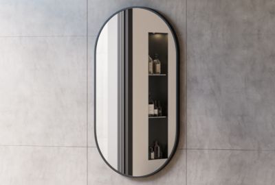 Miroir mural oval design salle de bain avec cadre en aluminium noir, 8144B, 55x100cm