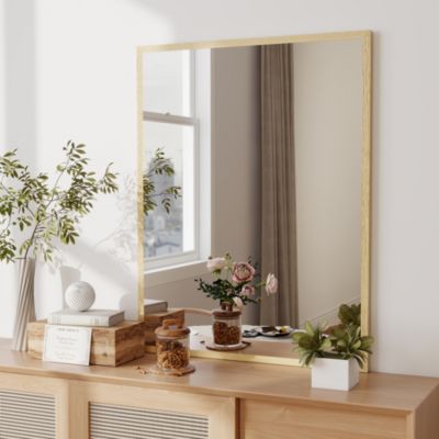 Miroir mural rectangulaire dim. 70L x 90H cm cadre MDF aspect bois clair