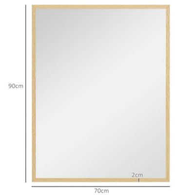 Miroir mural rectangulaire dim. 70L x 90H cm cadre MDF aspect bois clair