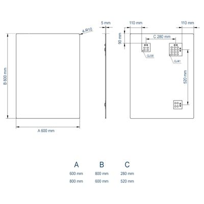 Miroir mural rectangulaire en aluminium pour la salle de bain - 2137 - 90x70cm