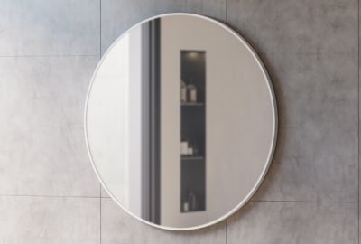 Miroir mural rond design salle de bain, cadre en aluminium, verre 4mm, 8232- Blanc, diam. 100cm