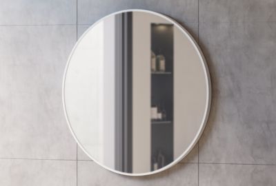 Miroir mural rond design salle de bain, cadre en aluminium, verre 4mm, 8232- Blanc, diam. 80cm