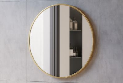 Miroir mural rond design salle de bain, cadre en aluminium, verre 4mm, 8232- diam.60cm, Or