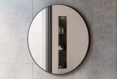 Miroir mural rond design salle de bain, cadre en aluminium, verre 4mm, 8232- Noir, diam. 100cm