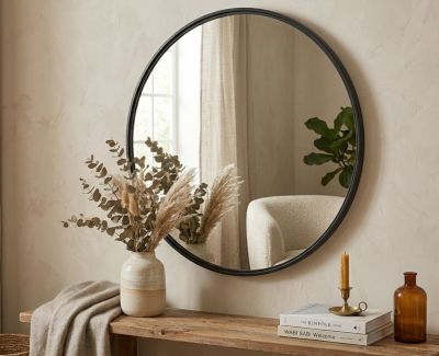 Miroir mural rond en aluminium noir Ø.60 cm Ornami Angus
